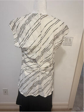 Proenza Schouler NWT Blouse Size 8 White Brown Striped, pleats, twist, cap slee